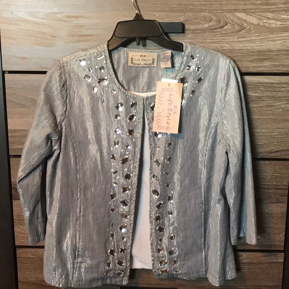 Life Style Jackets & Blazers - NWT LifeStyle blue metallic jacket